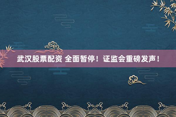 武汉股票配资 全面暂停！证监会重磅发声！